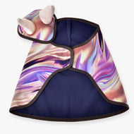 Hobby Horse Set Valery by LarDen, holographic purple and pink swirl blanket and ear bonnet with navy fleece lining
