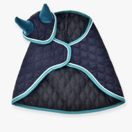 Hobby Horse Set Supreme Turquoise by LarDen: navy quilted blanket and ear bonnet with turquoise ears, trim and white piping