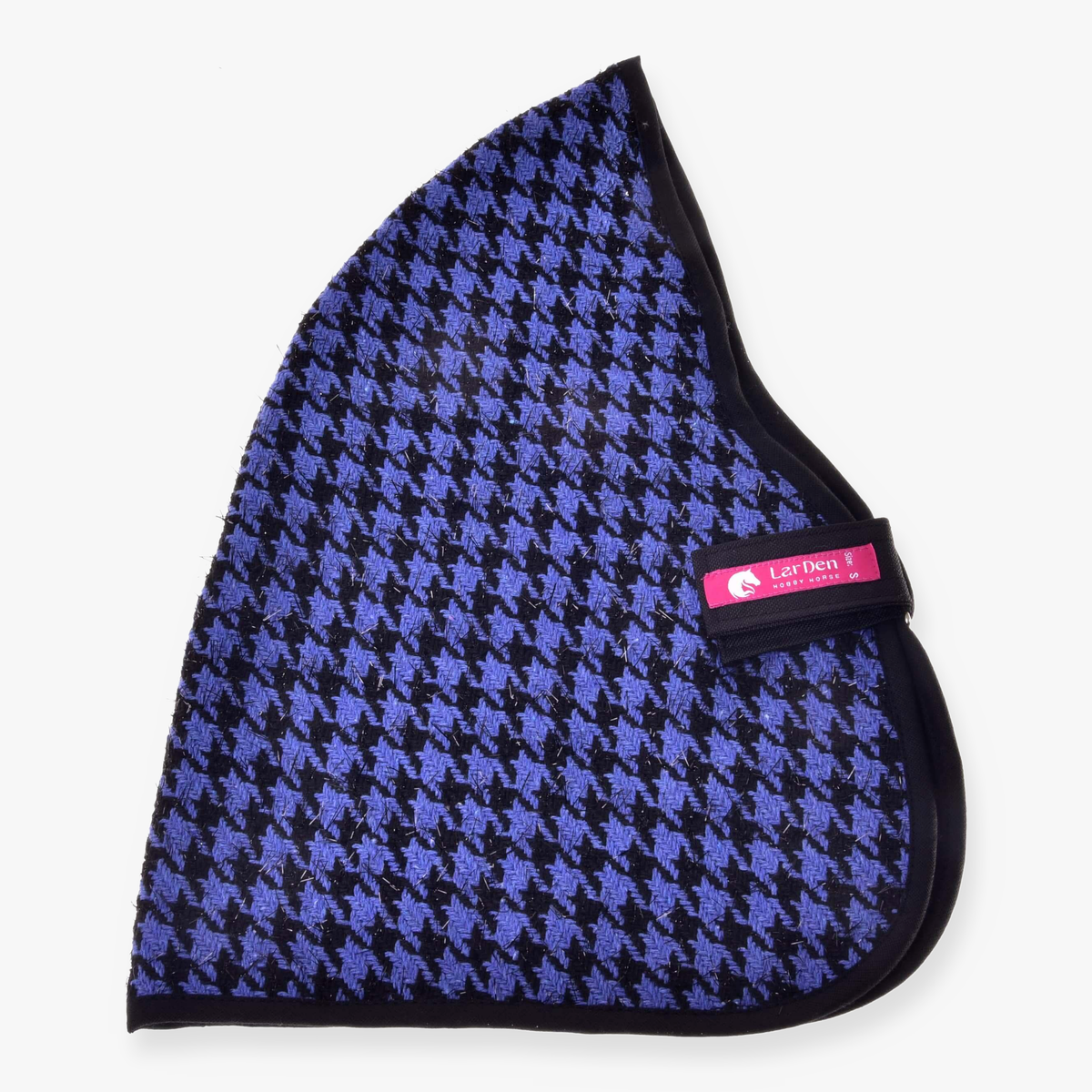Hobby Horse Stable Blanket Blue by LarDen in blue and black houndstooth with black binding and a black chest strap