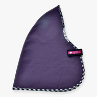 Hobby Horse Stable Blanket Dahlia by LarDen in plum purple with black and white checked trim, laid flat