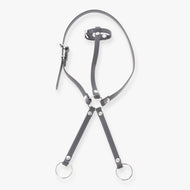Hobby Horse Martingale dark grey by LarDen, grey leatherette neck strap with a buckle, a centre ring and two forks with rings