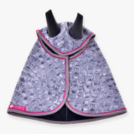 Hobby Horse Raincoat Valentine by LarDen from above, silver grey geometric star print, dark grey ears and hot pink piping