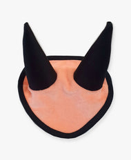 LarDen Hobby Horse Ear Bonnet Peach in soft peach plush with black trim and tall black ear covers