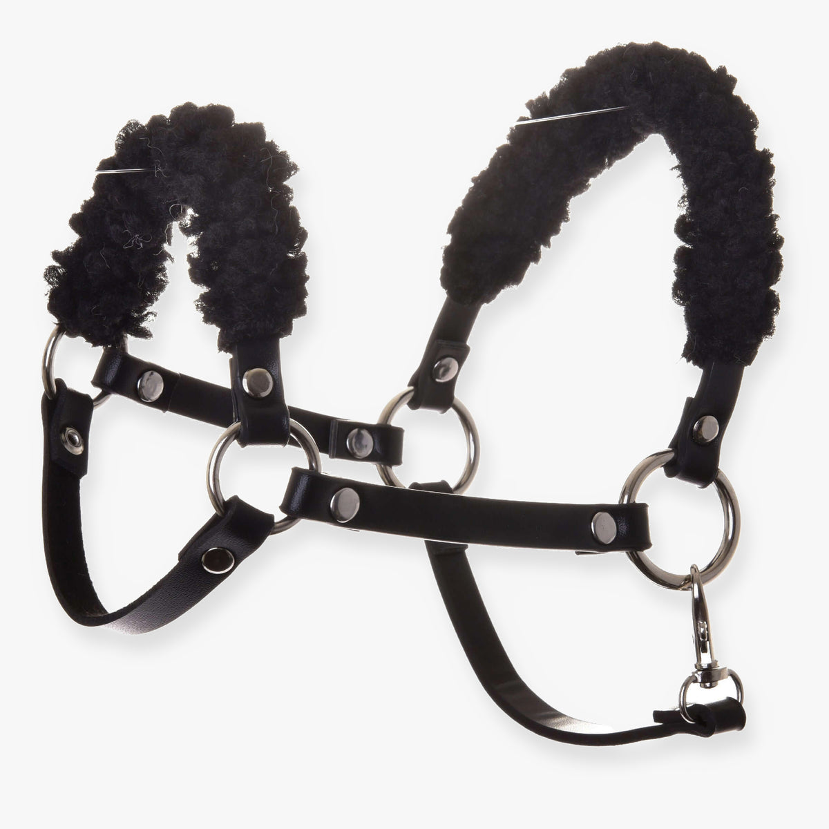 Svart grimma med svart päls (konstläder) för Hobby Horse från LarDen, lockig päls på nosrem och nackstycke