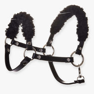 Hobby Horse Black halter with black fur - leatherette by LarDen, curly fur on noseband and headpiece