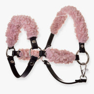 LarDen Hobby Horse Black halter with Old Rose Fur Complete - leatherette, dusty pink curly fur and silver rings