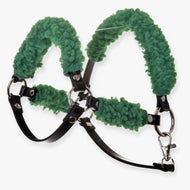 Hobby Horse Black halter with complete green fur - leatherette by LarDen, curly green fur and silver rings