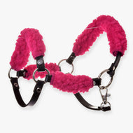 LarDen Hobby Horse Black halter with complete pink fur - leatherette, bright pink curly fur and silver rings