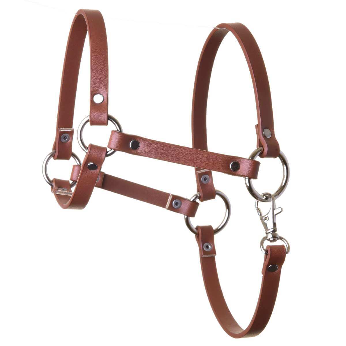 Grimma av brunt konstläder för Hobby Horse från LarDen, med silverringar, nitar och karbinhake