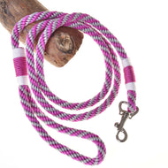 LarDen Hobby Horse Lead Rope Stripe Pink, braided pink and grey lead with white wraps and silver snap hook