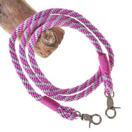 Hobby Horse Reins pink stripe by LarDen in pink and grey twisted rope with pink whipping and a snap hook at each end