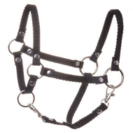 Hobby Horse Halter black by LarDen in black webbing with silver rings, rivets and two snap hooks